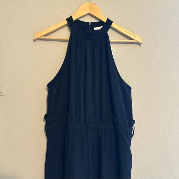 Cato Navy Ruffle Jumpsuit M Halter Wide-Leg | Elegant Chic Coquette NWT - Picture 4 of 10